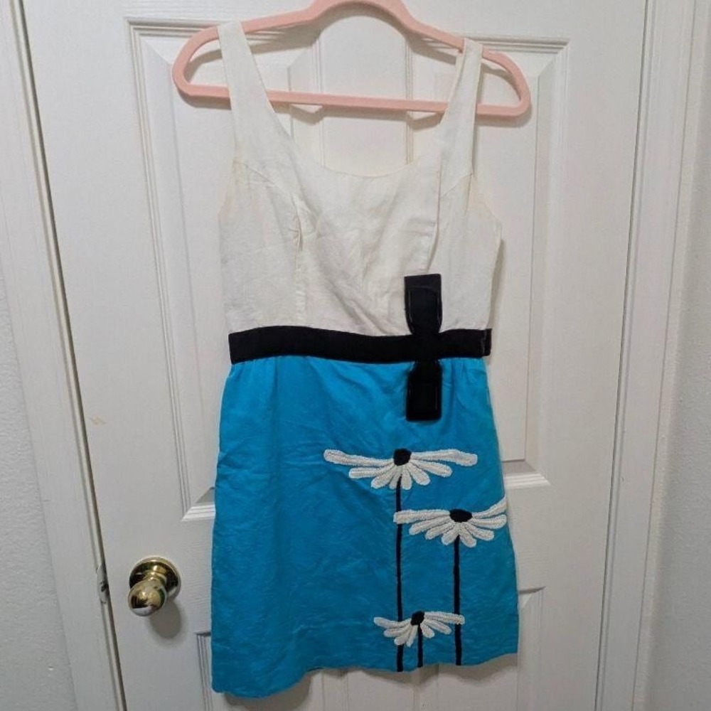 Rare VTG Betsey Johnson 60s Mod Colorblock Daisy Retro GoGo Linen Dress Vintag 8